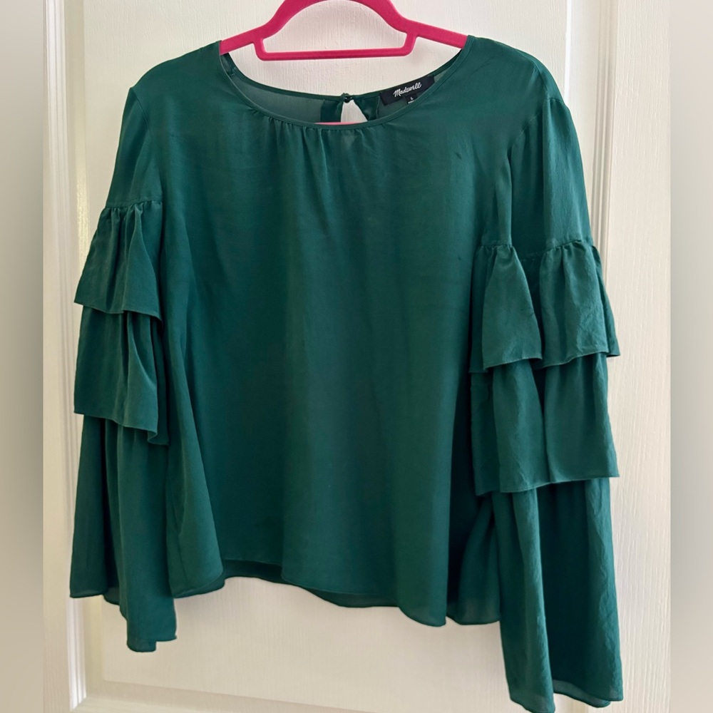 Madewell Green Ruffled Top, L